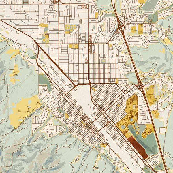 Pocatello Idaho Map Print in Woodblock Style Zoomed In Close Up Showing Details