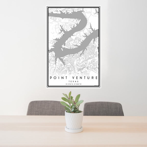 24x36 Point Venture Texas Map Print Portrait Orientation in Classic Style Behind 2 Chairs Table and Potted Plant