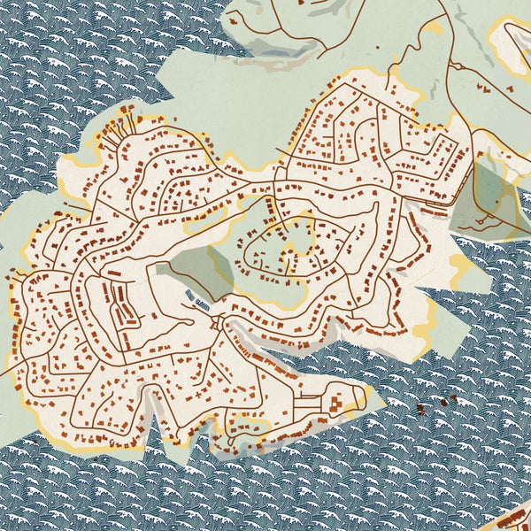 Point Venture Texas Map Print in Woodblock Style Zoomed In Close Up Showing Details