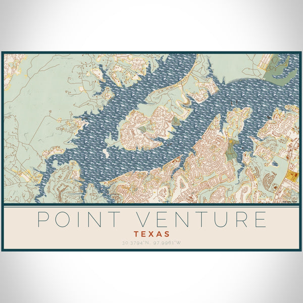 Point Venture Texas Map Print Landscape Orientation in Woodblock Style With Shaded Background