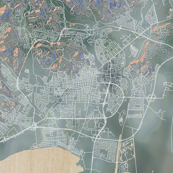 Ponce Puerto Rico Map Print in Afternoon Style Zoomed In Close Up Showing Details