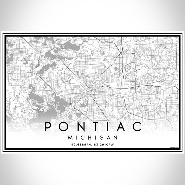 Pontiac Michigan Map Print Landscape Orientation in Classic Style With Shaded Background