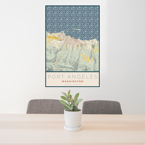 Port Angeles - Washington Map Print in Woodblock