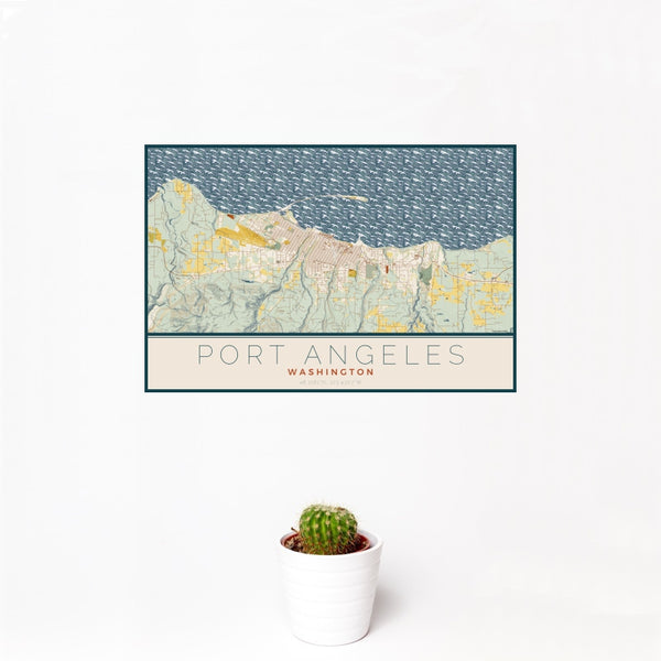 Port Angeles - Washington Map Print in Woodblock