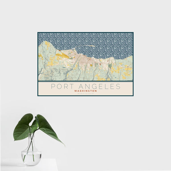 Port Angeles - Washington Map Print in Woodblock