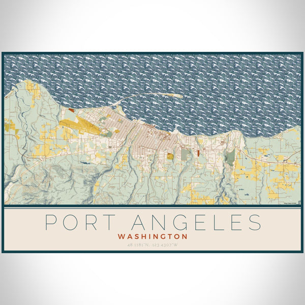 Port Angeles - Washington Map Print in Woodblock