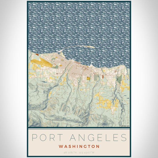 Port Angeles - Washington Map Print in Woodblock
