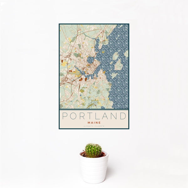 Portland - Maine Map Print in Woodblock