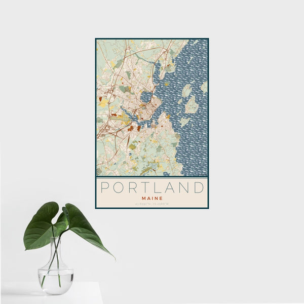 Portland - Maine Map Print in Woodblock