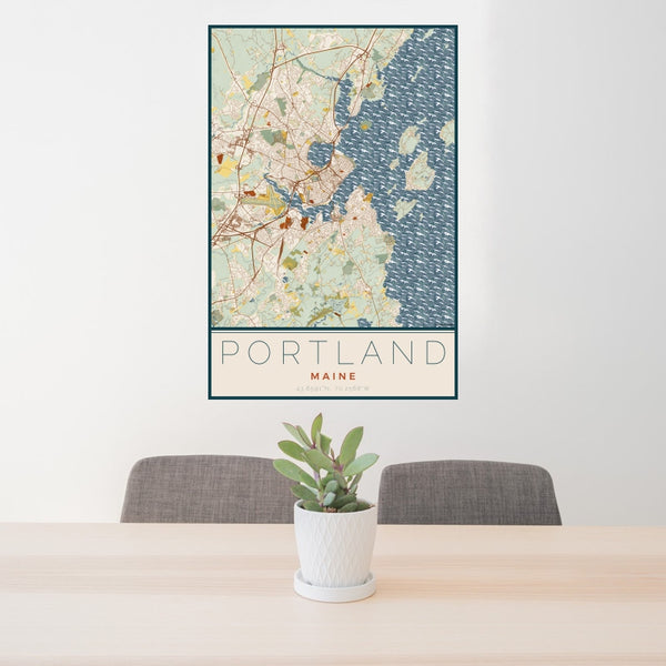 Portland - Maine Map Print in Woodblock