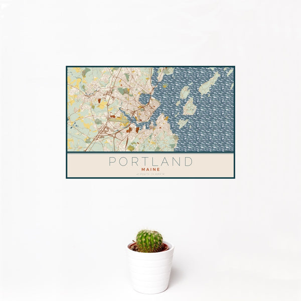 Portland - Maine Map Print in Woodblock
