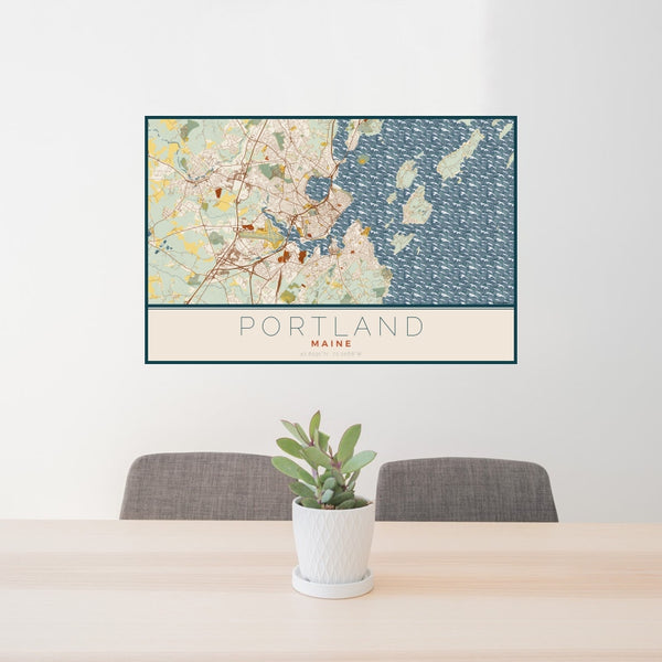 Portland - Maine Map Print in Woodblock