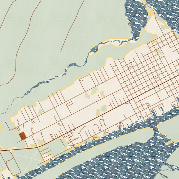 Port O'Connor - Texas Map Print in Woodblock