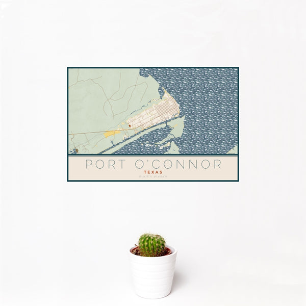 Port O'Connor - Texas Map Print in Woodblock