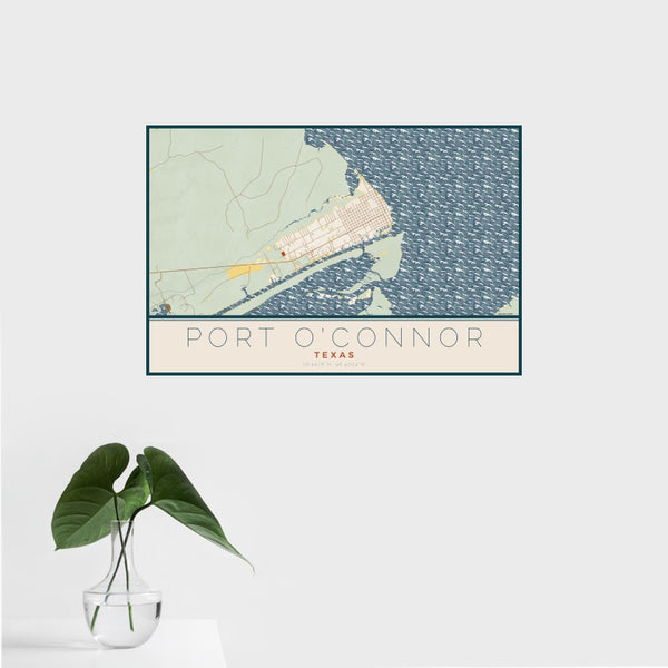 Port O'Connor - Texas Map Print in Woodblock