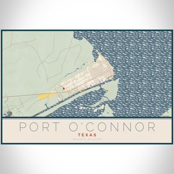 Port O'Connor - Texas Map Print in Woodblock