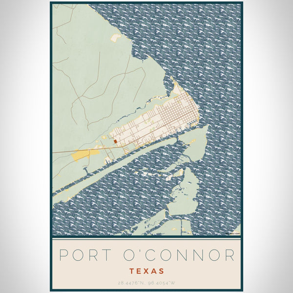 Port O'Connor - Texas Map Print in Woodblock