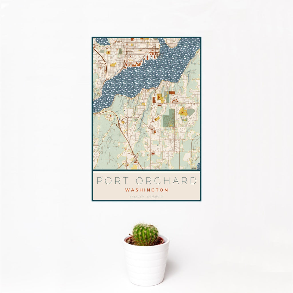 Port Orchard - Washington Map Print in Woodblock