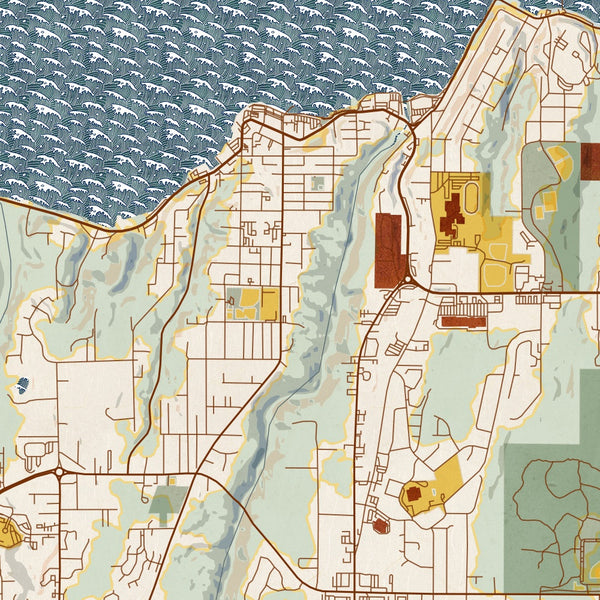 Port Orchard - Washington Map Print in Woodblock