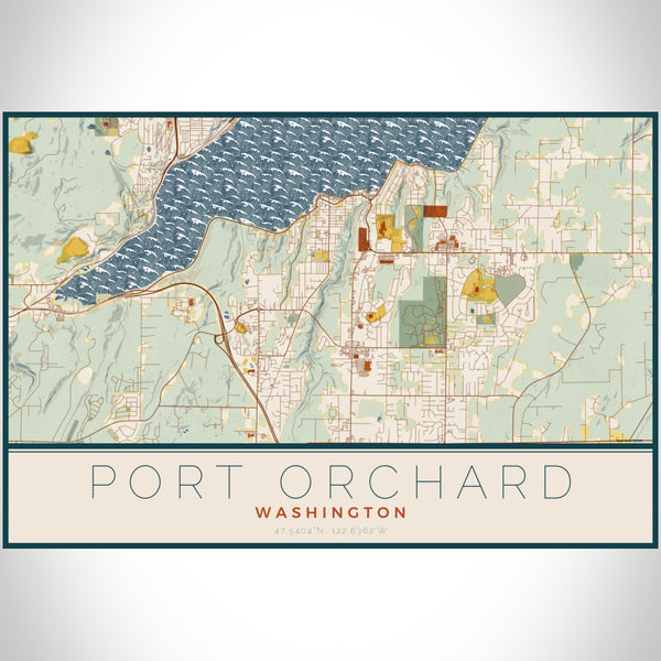 Port Orchard - Washington Map Print in Woodblock