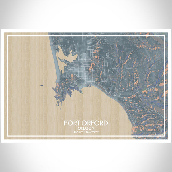 Port Orford Oregon Map Print Landscape Orientation in Afternoon Style With Shaded Background