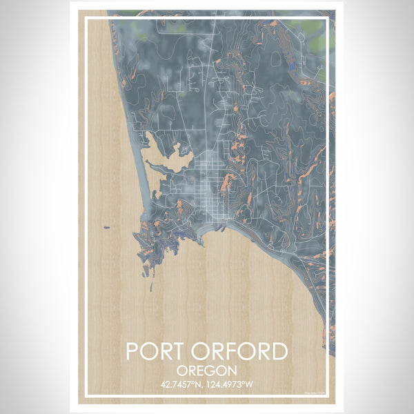 Port Orford Oregon Map Print Portrait Orientation in Afternoon Style With Shaded Background