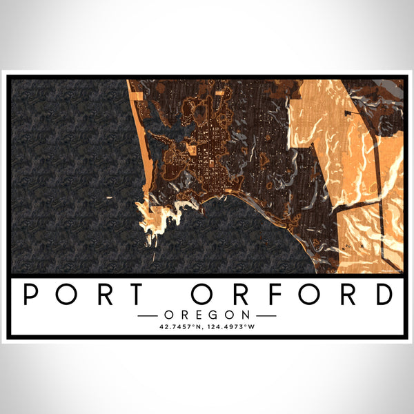 Port Orford Oregon Map Print Landscape Orientation in Ember Style With Shaded Background