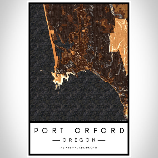 Port Orford Oregon Map Print Portrait Orientation in Ember Style With Shaded Background