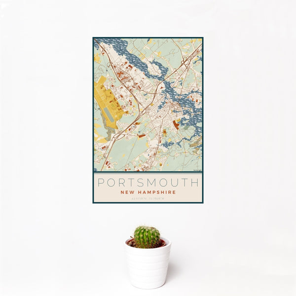 Portsmouth - New Hampshire Map Print in Woodblock