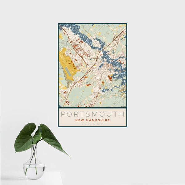 Portsmouth - New Hampshire Map Print in Woodblock