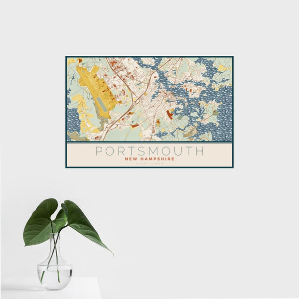 Portsmouth - New Hampshire Map Print in Woodblock