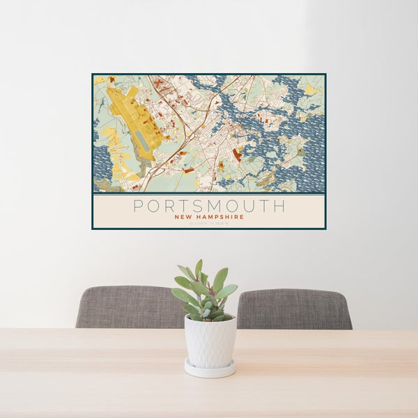 Portsmouth - New Hampshire Map Print in Woodblock