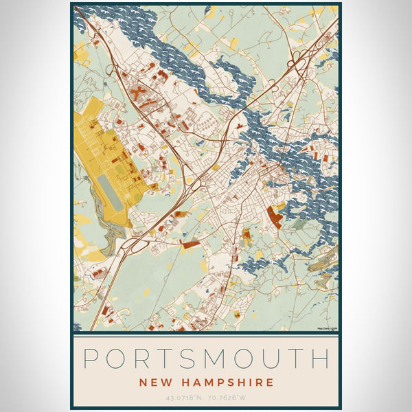 Portsmouth - New Hampshire Map Print in Woodblock