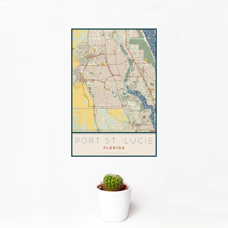 Port St. Lucie - Florida Map Print in Woodblock