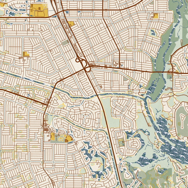 Port St. Lucie - Florida Map Print in Woodblock
