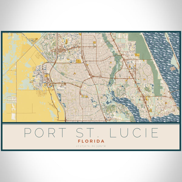 Port St. Lucie - Florida Map Print in Woodblock