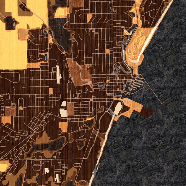 Port Washington Wisconsin Map Print in Ember Style Zoomed In Close Up Showing Details