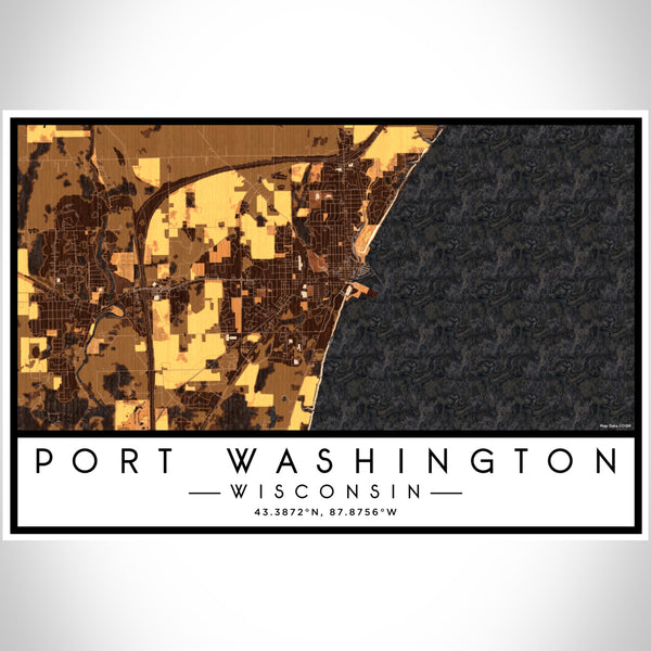 Port Washington Wisconsin Map Print Landscape Orientation in Ember Style With Shaded Background