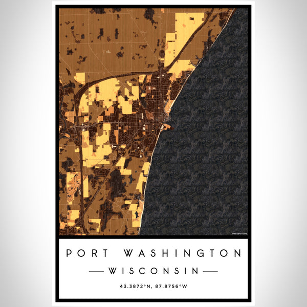 Port Washington Wisconsin Map Print Portrait Orientation in Ember Style With Shaded Background