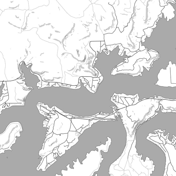 Possum Kingdom Lake Texas Map Print in Classic Style Zoomed In Close Up Showing Details