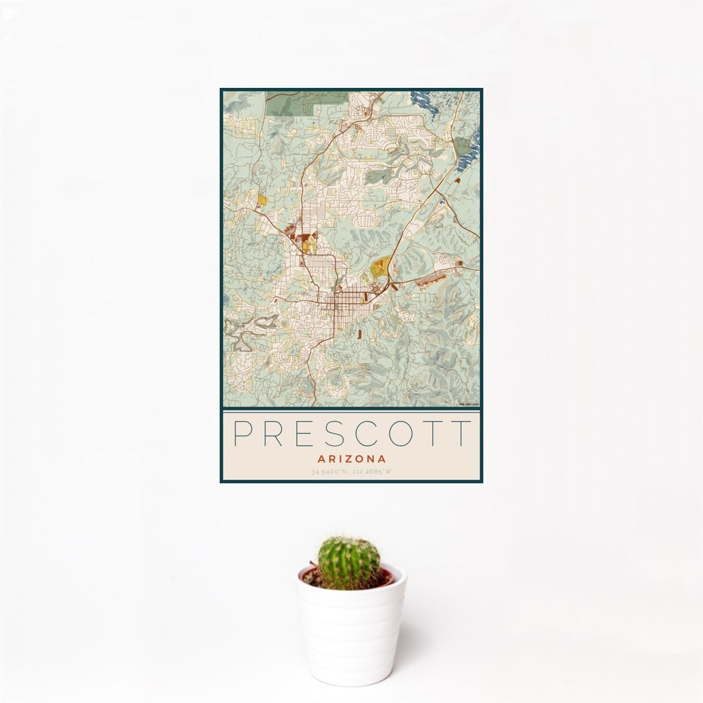 Prescott - Arizona Map Print in Woodblock