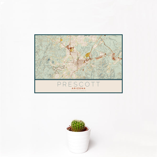 Prescott - Arizona Map Print in Woodblock