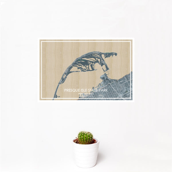 12x18 Presque Isle State Park Pennsylvania Map Print Landscape Orientation in Afternoon Style With Small Cactus Plant in White Planter