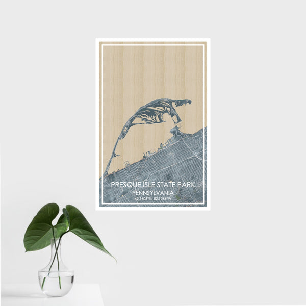 16x24 Presque Isle State Park Pennsylvania Map Print Portrait Orientation in Afternoon Style With Tropical Plant Leaves in Water