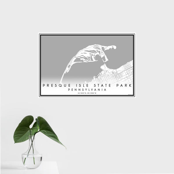 16x24 Presque Isle State Park Pennsylvania Map Print Landscape Orientation in Classic Style With Tropical Plant Leaves in Water