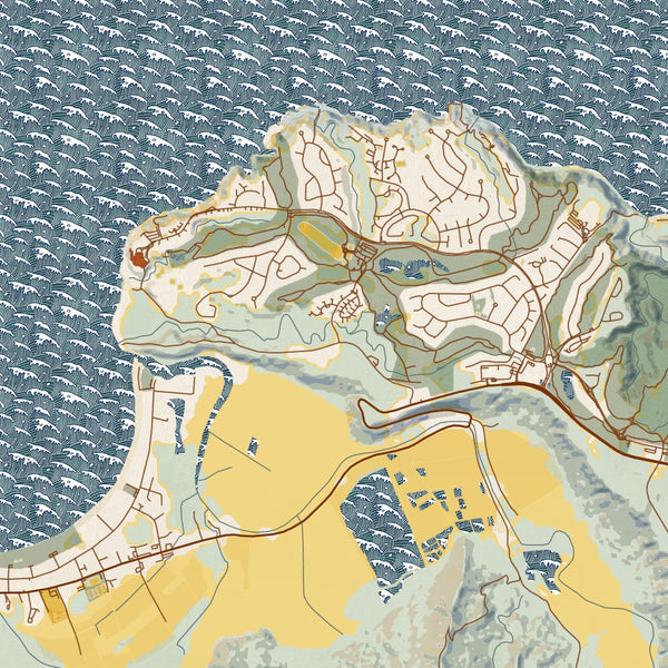 Princeville - Hawaii Map Print in Woodblock