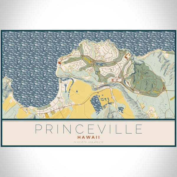 Princeville - Hawaii Map Print in Woodblock