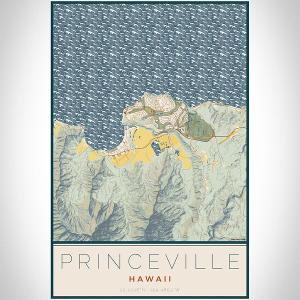 Princeville - Hawaii Map Print in Woodblock