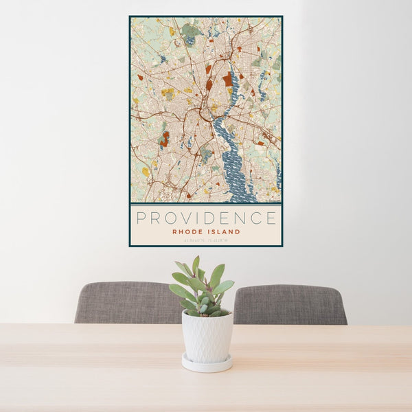 Providence - Rhode Island Map Print in Woodblock
