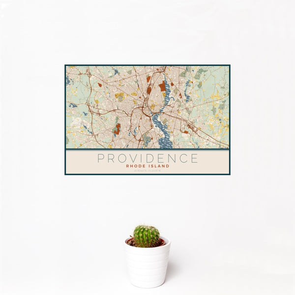 Providence - Rhode Island Map Print in Woodblock